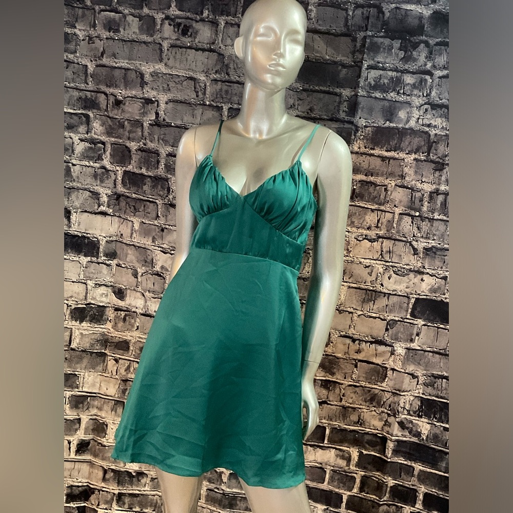 Teal Green Satin Strappy Formal Dress - Picture 3 of 4